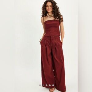 Free People Burgundy Wide Leg Pants